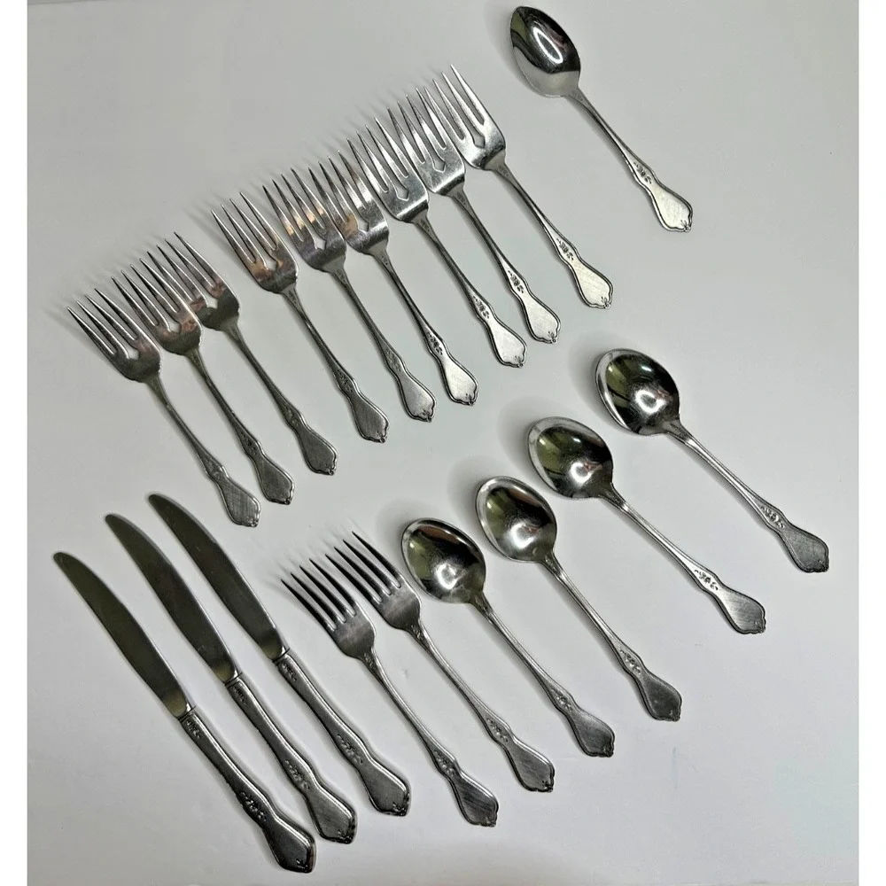 Oneida Profile MORNING BLOSSOM Stainless Flatware 19 Pc Forks Spoons Knives